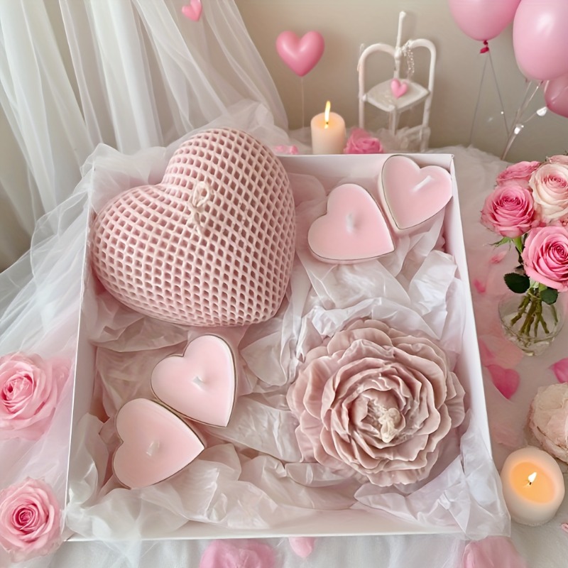 Bath Bomb Mold - แม่พิมพ์ซิลิโคนรูปหัวใจลายดอกโบตั๋น 2 ชิ้น สำหรับทำเทียนดอกไม้ 3 มิติ