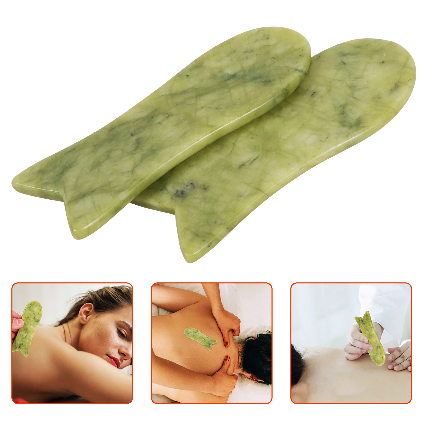 Relax - Spa & Wellness - แผ่นขูดหน้ากัวซาหยกธรรมชาติ 2 ชิ้น รูปทรงปลา ช่วยกระตุ้นการไหลเวียนโลหิต ผ่อนคลายกล้ามเนื้อ